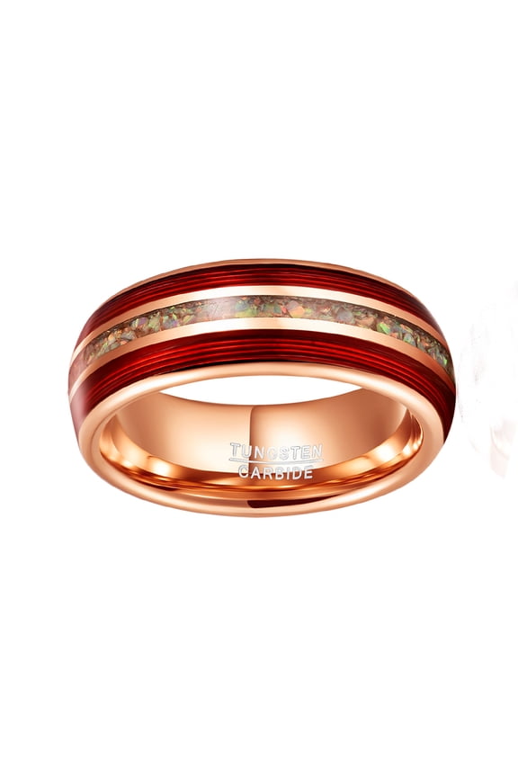 8mm Electroplated Rose Gold Tungsten Wedding Band Ring For Men Inlaid Red Guitar String Broken Opal
