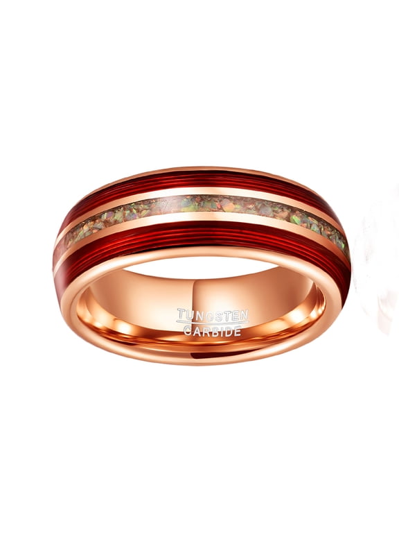 8mm Electroplated Rose Gold Tungsten Wedding Band Ring For Men Inlaid Red Guitar String Broken Opal