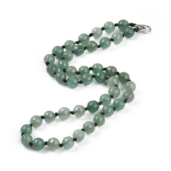 8mm Faceted Round Natural Green Aventurine Beaded Necklaces with Stainless Steel Lobster Claw Clasps 17.52 inch(44.5cm)