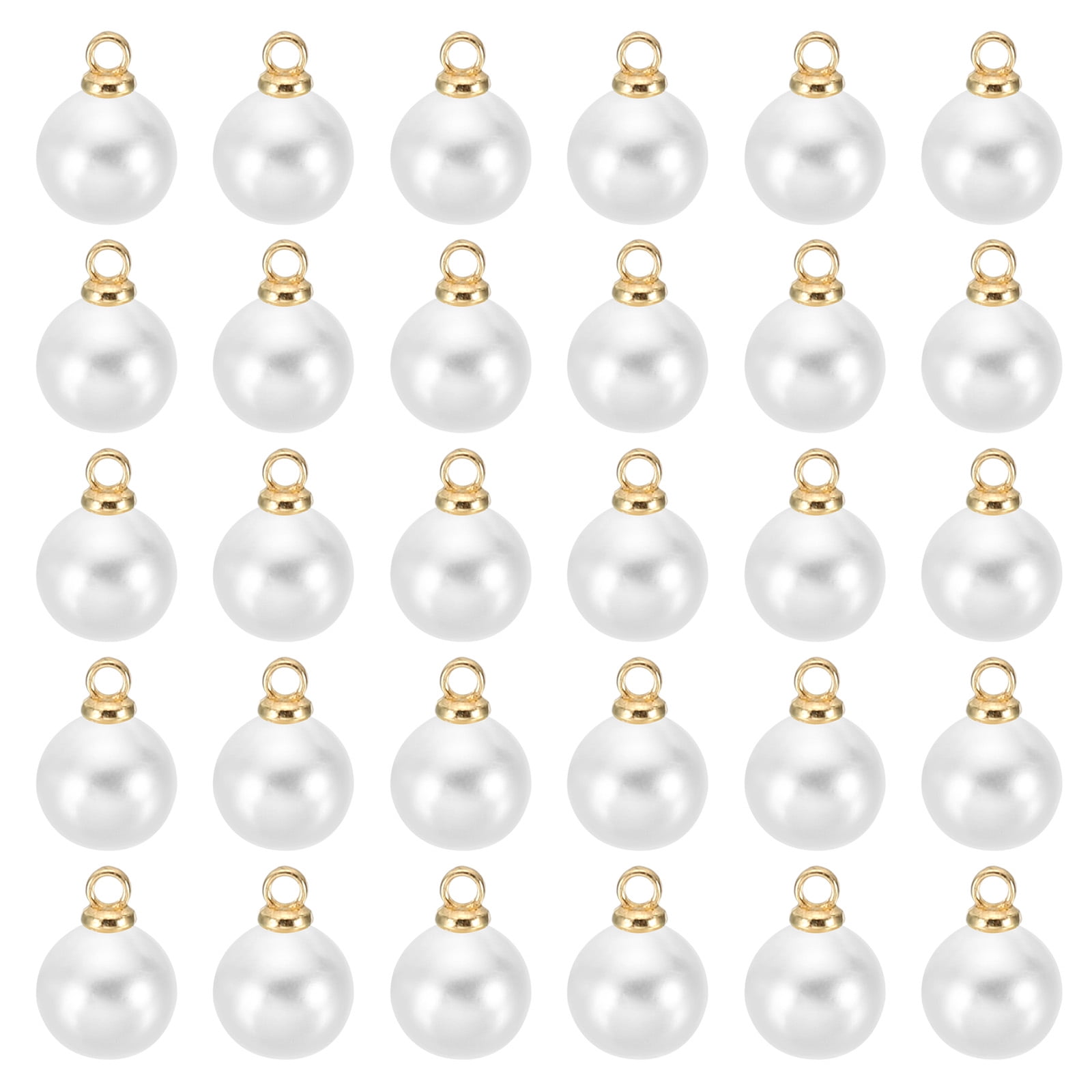 8mm Faux Pearl Charm Pendants Drops, 100pcs Pearl Beads for Jewelry Making Bracelets Earrings Necklace, Golden White