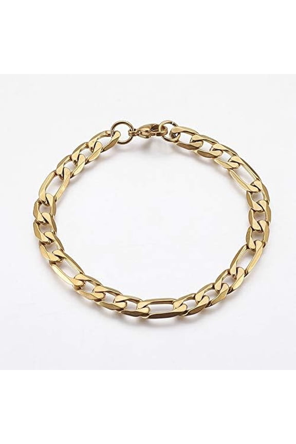 8mm Figaro Chain Bracelet Gold plated stainless steel Figaro bracelet for men and women Gold