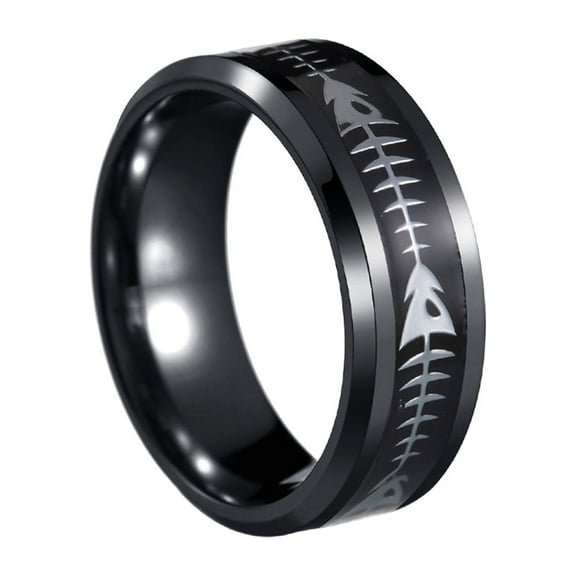 8mm Fishbone Ring Wedding Band Comfort-Fit, Sizes 6-13 Wedding Band Ring For Mens Women Beveled