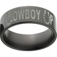 thumbnail image 1 of 8mm Flat Black Zirconium Ring with "Cowboy Up" Laser Design, 1 of 3