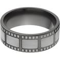 thumbnail image 1 of 8mm Flat Black Zirconium Ring with Movie Film Lasered Around the Ring, 1 of 3