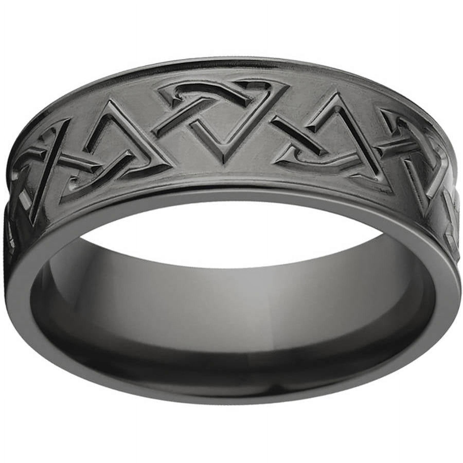 8mm Flat Black Zirconium Ring with a Milled Celtic Design