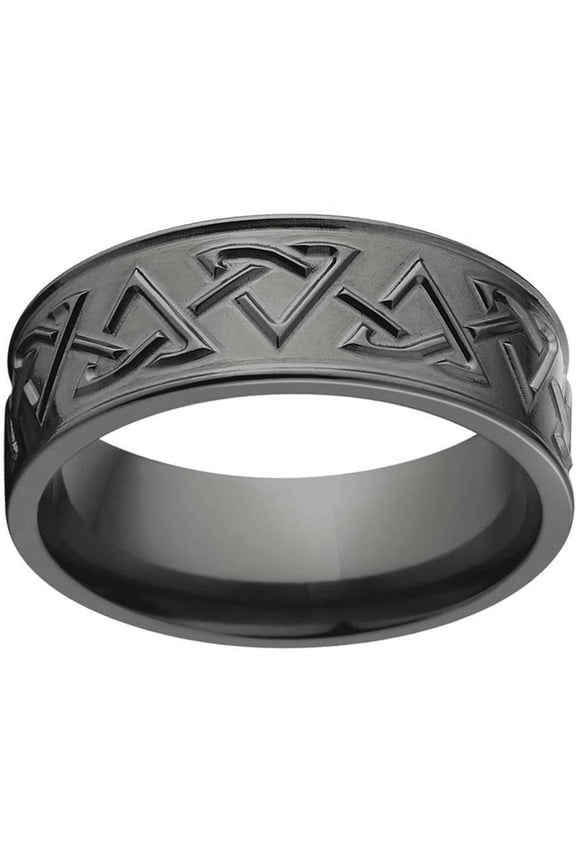 8mm Flat Black Zirconium Ring with a Milled Celtic Design