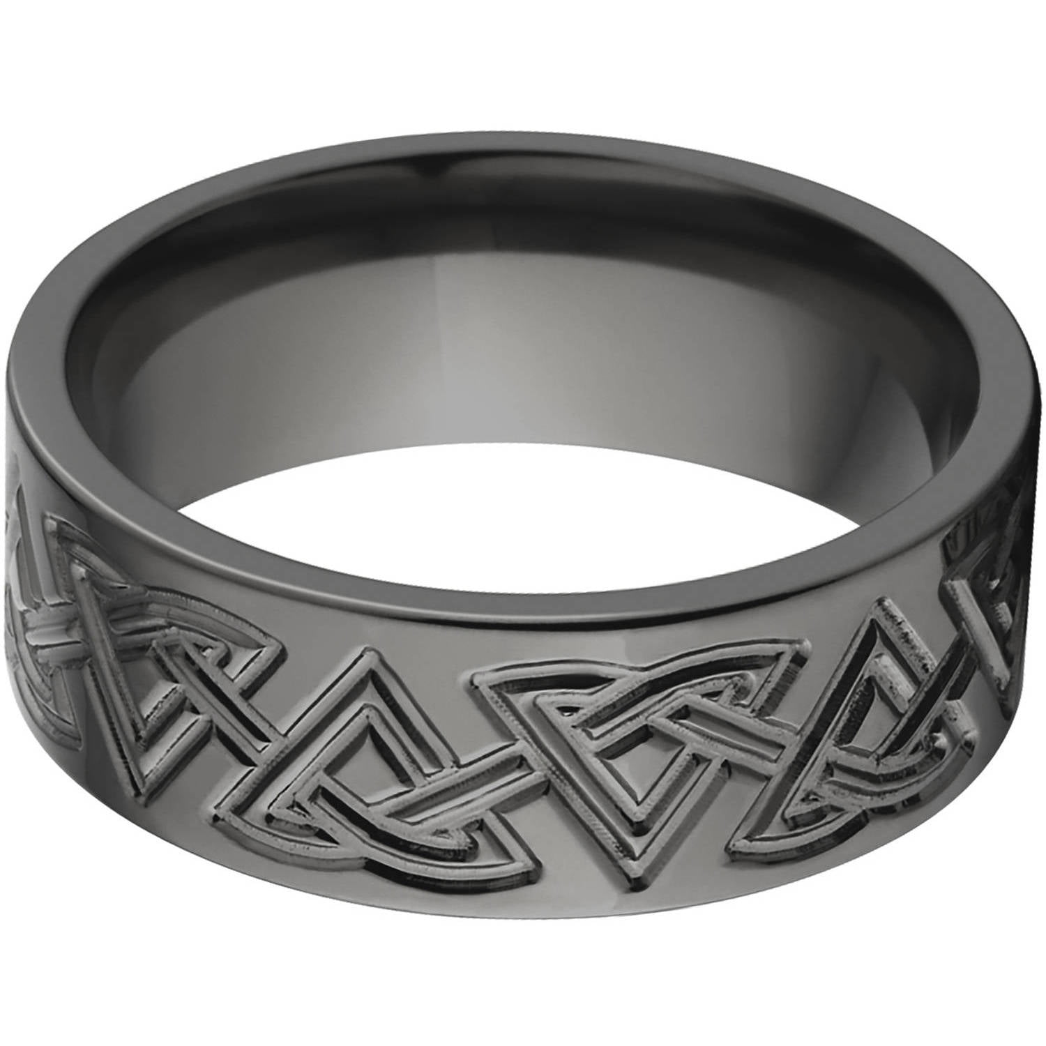 8mm Flat Black Zirconium Ring with a Milled Celtic Design