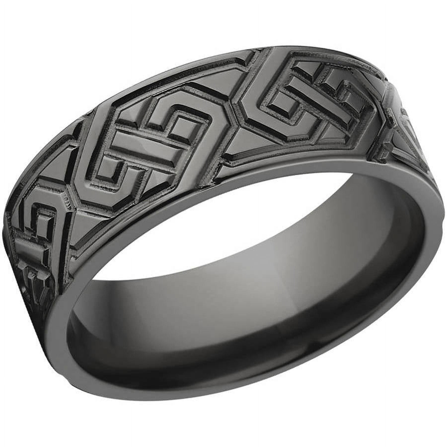 8mm Flat Black Zirconium Ring with a Milled Celtic Design
