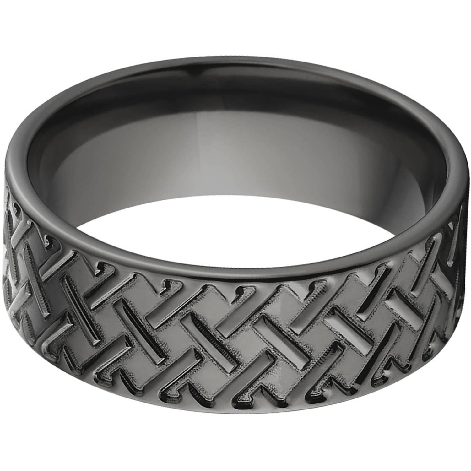 8mm Flat Black Zirconium Ring with a Milled Tread Design