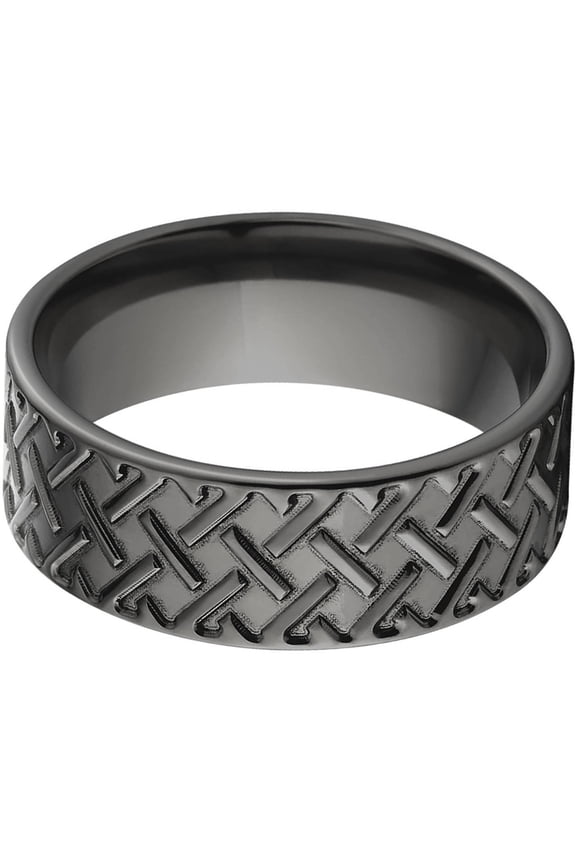 8mm Flat Black Zirconium Ring with a Milled Tread Design