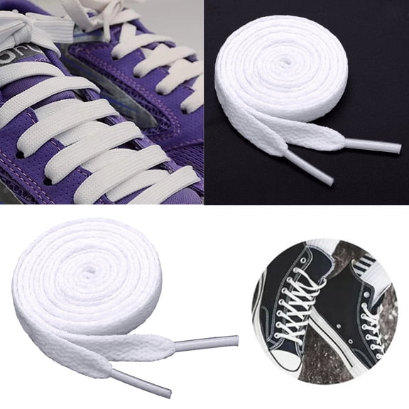 8mm Flat Laces,White Flat Shoelaces, Durable Replacement Laces for Sneakers, Basketball & Hiking Shoes