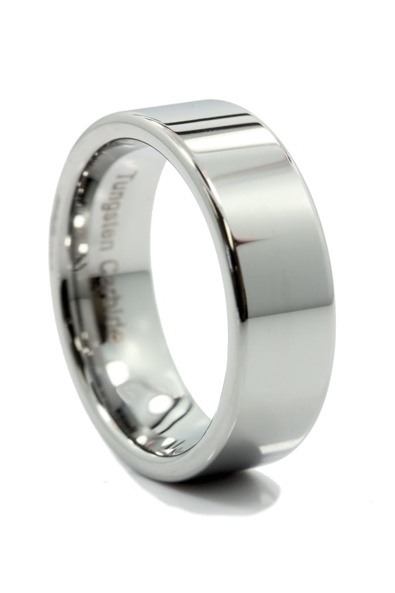8mm Flat Pipe Cut Tungsten Carbide Wedding Ring Mirror Polished Band