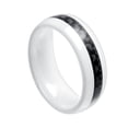 thumbnail image 1 of 8mm - For Men or Ladies White Domed with black Carbon Fiber Inlay Ceramic Wedding Band Ring, 1 of 4