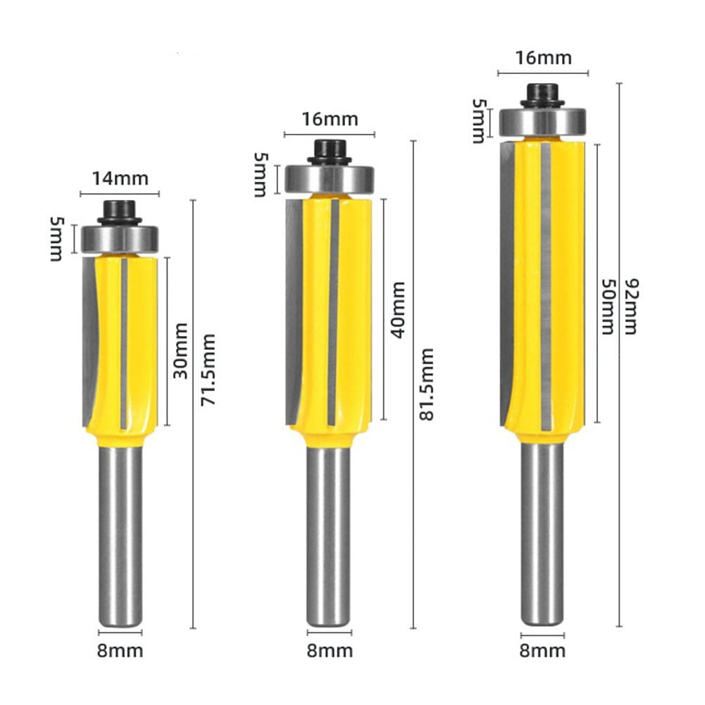 8mm Fourblade Edge Flush Trim Router Bit Top & Bottom Bearing Bits Woodworking