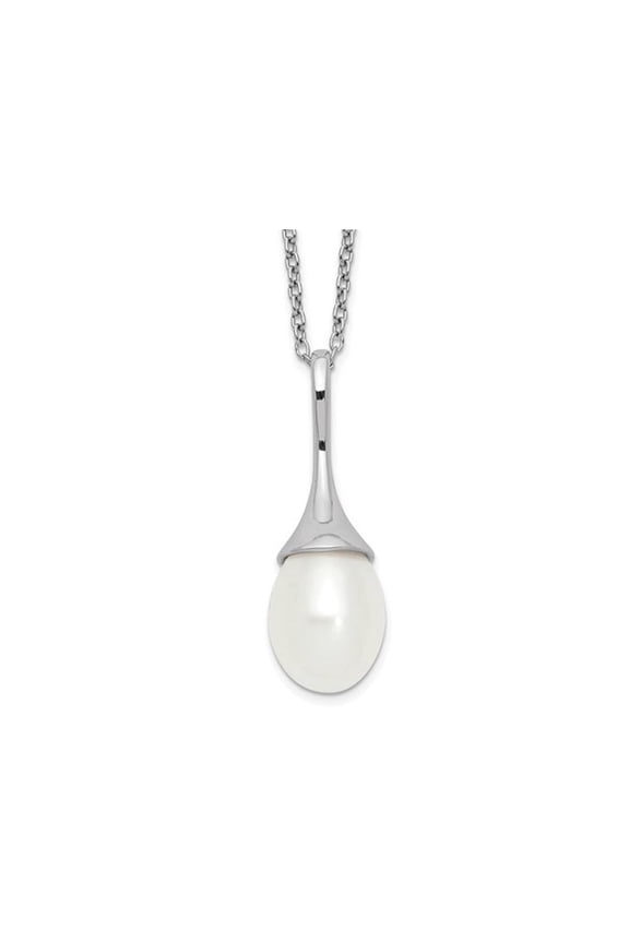 8mm Freshwater Cultured Pearl Drop Pendant Necklace in Sterling Silver