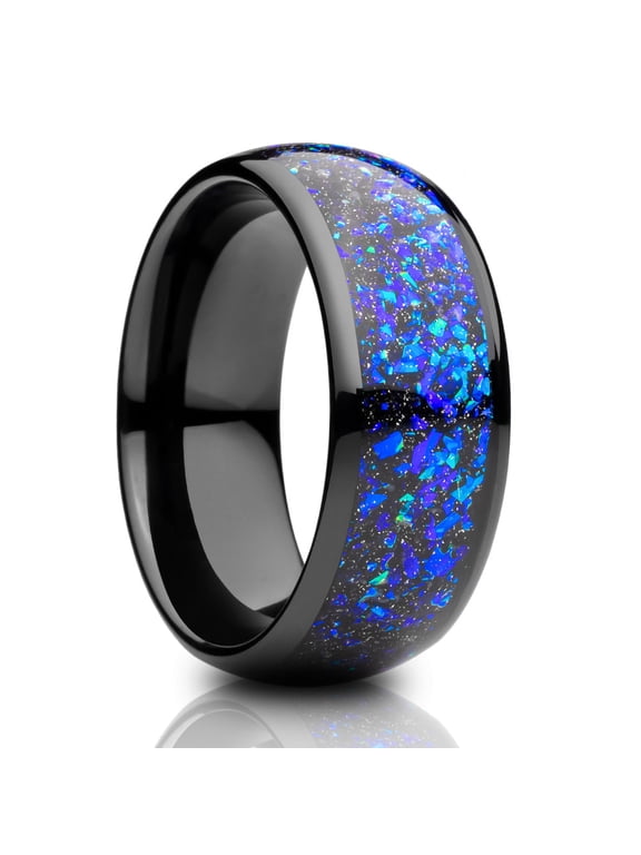 8mm Galaxy Opal Wedding Ring,Black Wedding Ring,Tungsten Wedding Ring,Tungsten Carbide Ring,Galaxy Wedding Ring
