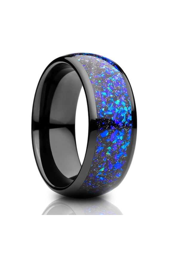8mm Galaxy Opal Wedding Ring,Black Wedding Ring,Tungsten Wedding Ring,Tungsten Carbide Ring,Galaxy Wedding Ring