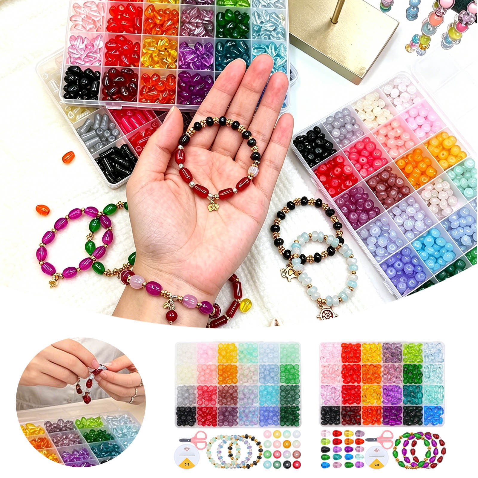 8mm Glass Beads Bracelet Making Kit, 24 Colors Bamboo Shaped Natural Beads for Jewelry Making, Teardrop Glass Beads for DIY Necklace Crafts for Girls Adults (Circle)
