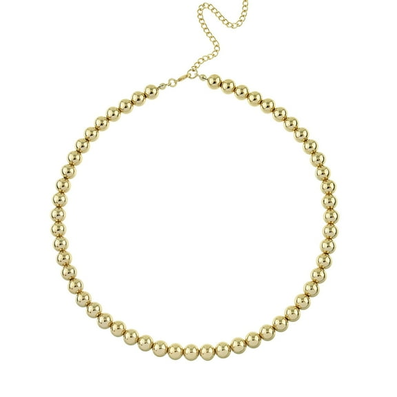 8mm Gold Ball Bead Chain Necklace - 14K Gold Plated Choker Necklace, Everyday Minimalist Jewelry for Women, Layering Beaded Necklace, Metal Bead Necklace