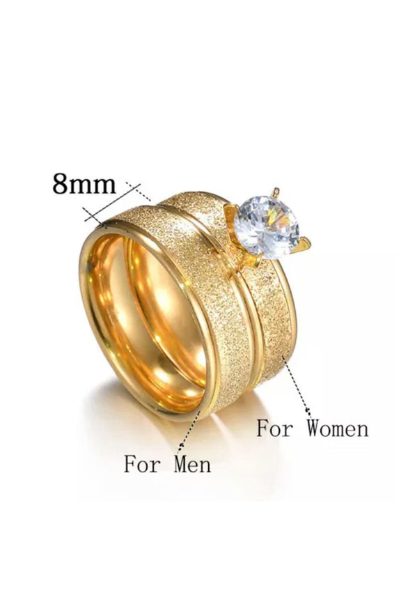 8mm Gold Matte Finished Titanium Steel AAA Cz Band Men Women's Gift Couple Rings