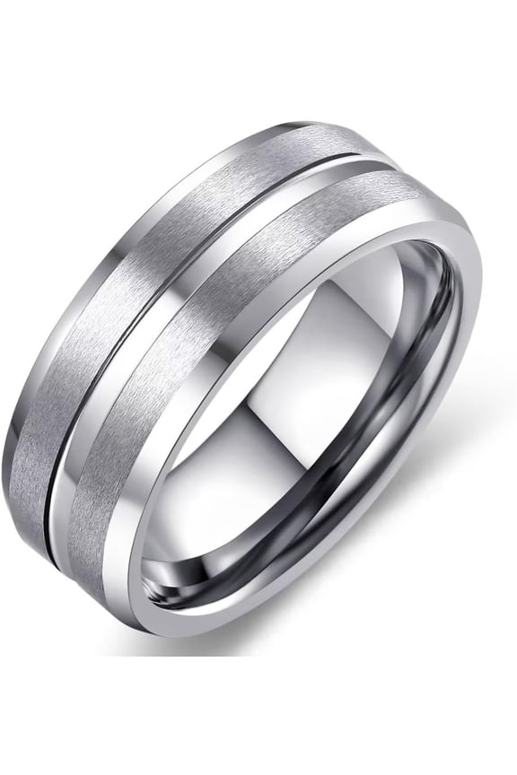 8mm Gold Silver Black Mens Tungsten Carbide Ring Wedding Band For Men Center Groove Matte Brushed and High Polish Edge Finish