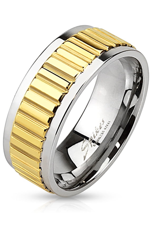 8mm Groove Lined Gold IP Center Stainless Steel Band Men's Fashion Ring (SIZE: 12)
