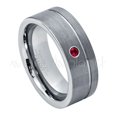 thumbnail image 1 of 8mm Grooved Pipe Cut Tungsten Ring - 0.07ct Solitaire Ruby Ring - Personalized Tungsten Wedding Ring - Custom Made July Birthstone Ring TN030BS, 1 of 1