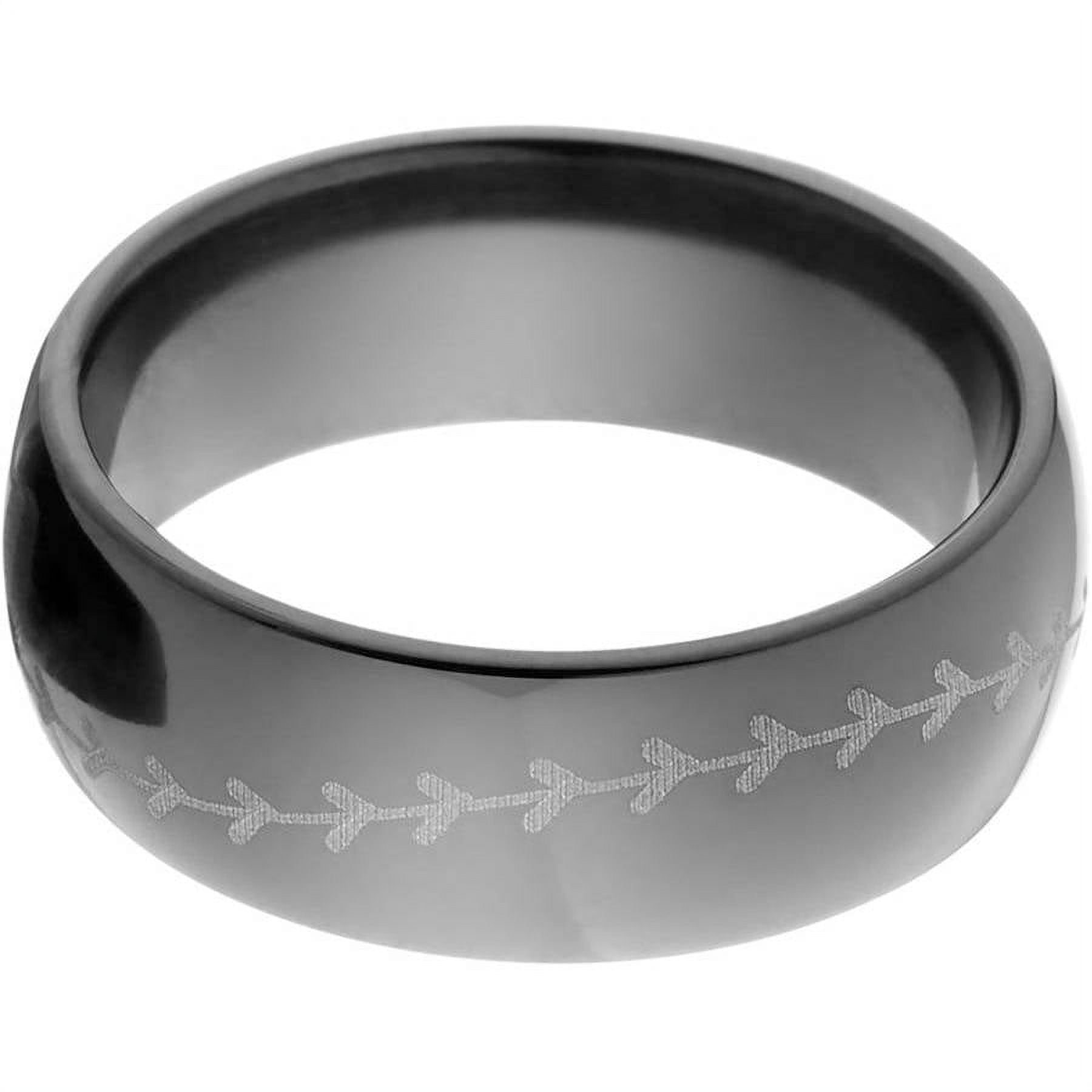 8mm Half-Round Black Zirconium Ring with Baseball Lasered Stitching Around the Ring