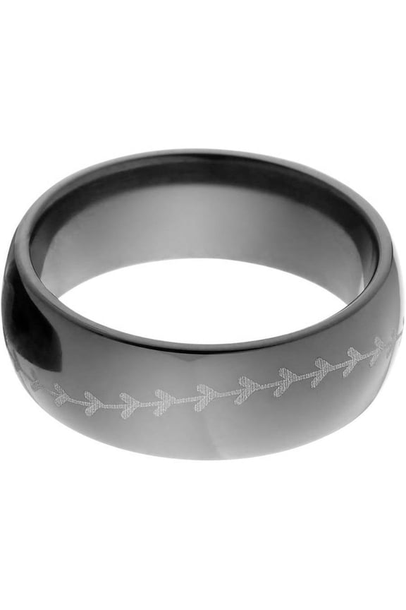 8mm Half-Round Black Zirconium Ring with Baseball Lasered Stitching Around the Ring