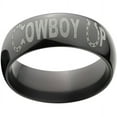thumbnail image 1 of 8mm Half-Round Black Zirconium Ring with "Cowboy Up" Laser Design, 1 of 3