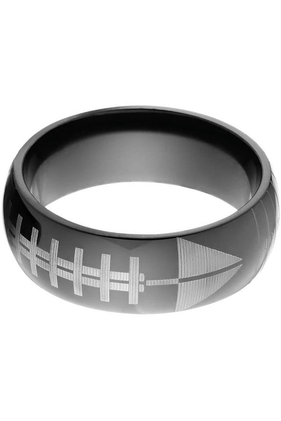 8mm Half-Round Black Zirconium Ring with a Lasered Football Design