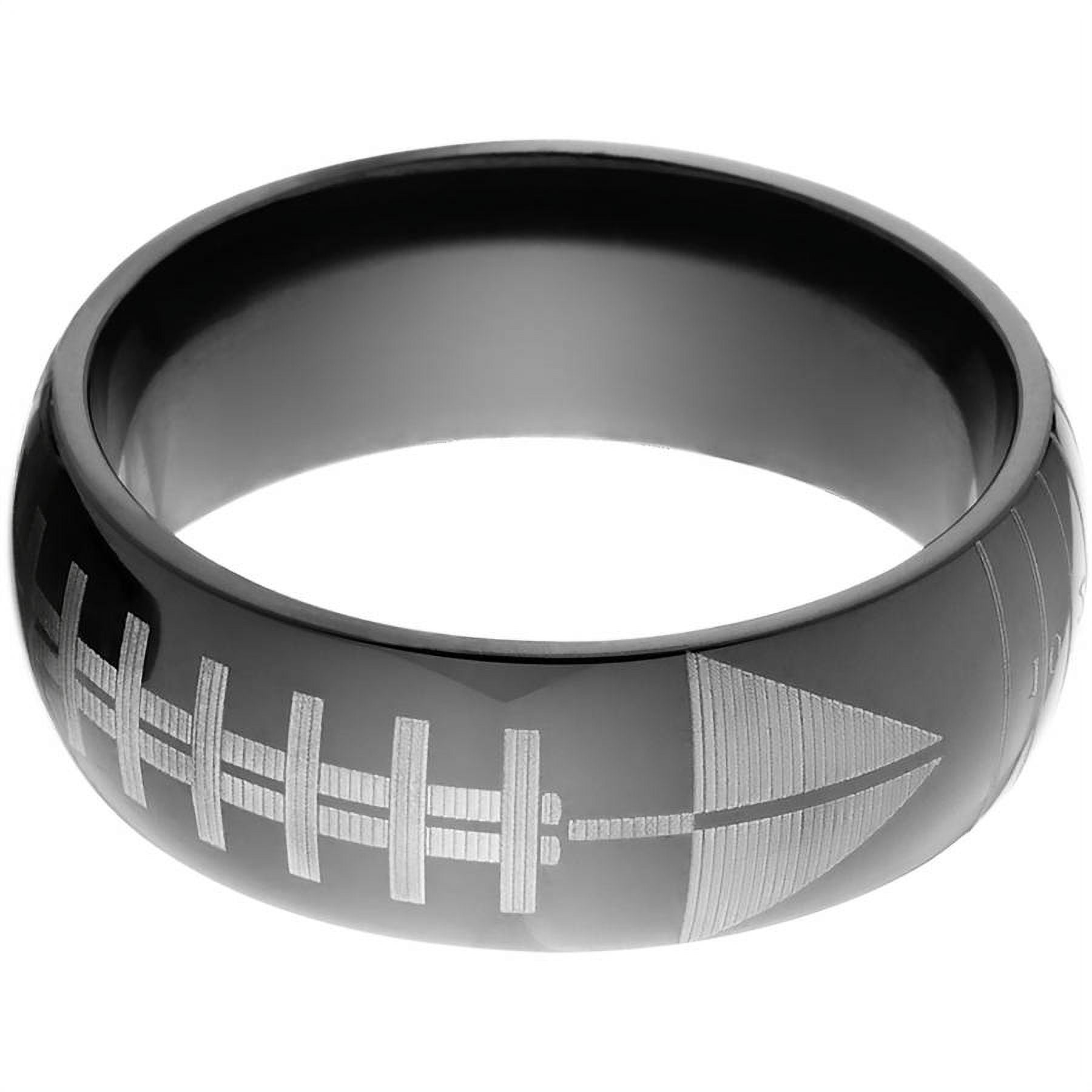 8mm HalfRound Black Zirconium Ring with a Lasered Football Design