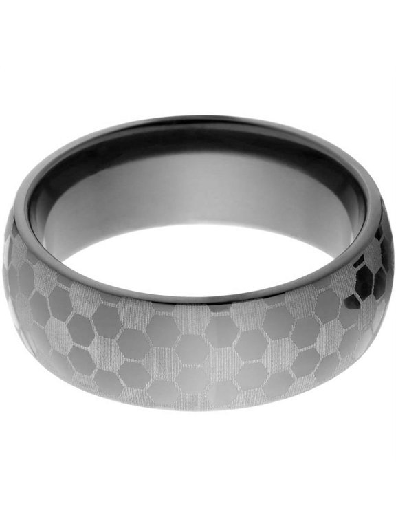 8mm Half-Round Black Zirconium Ring with a Lasered Soccer Design