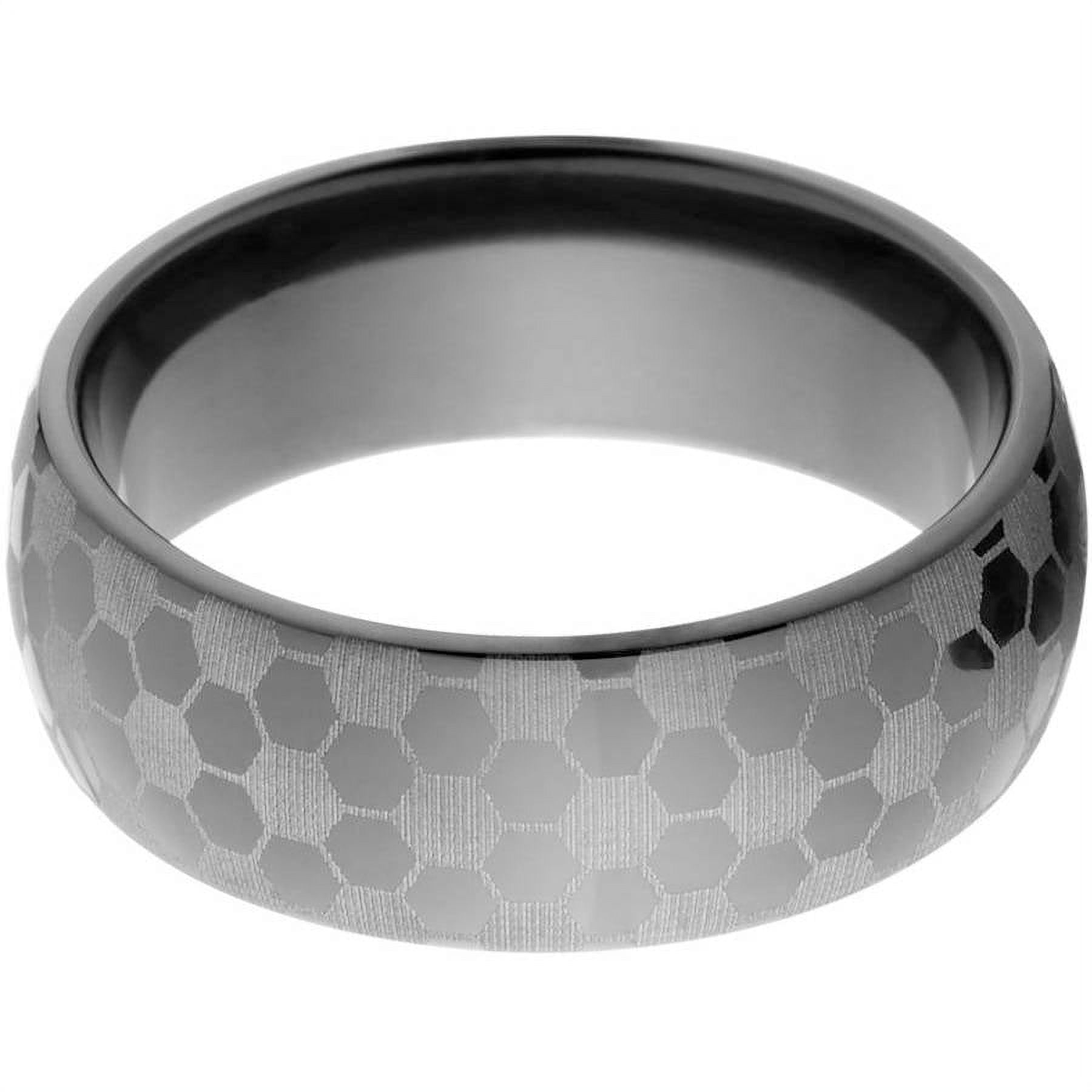 8mm Half-Round Black Zirconium Ring with a Lasered Soccer Design