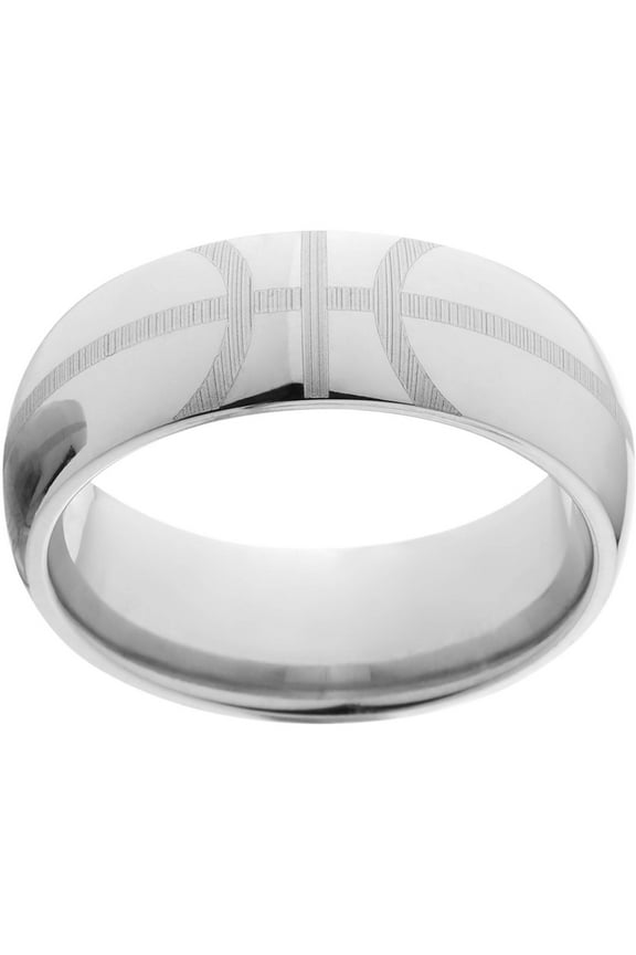 8mm Half-Round Titanium Basketball Lasered Ring in Basketball Gift Box