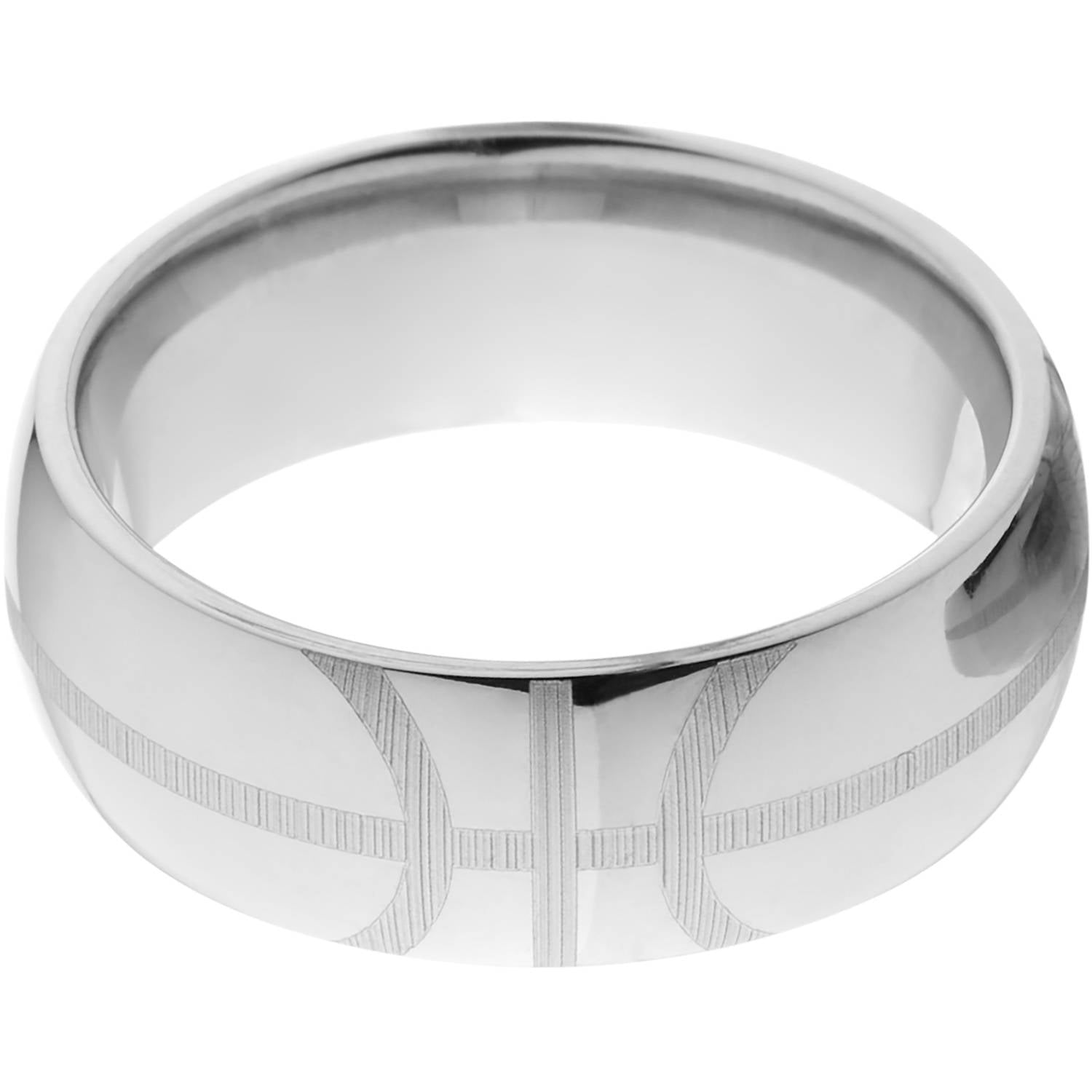 8mm Half-Round Titanium Ring with a Basketball Laser