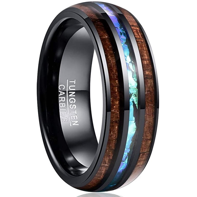 8mm Men's Tungsten Carbide Ring - Hawaiian Koa Wood & Abalone Shell Inlay