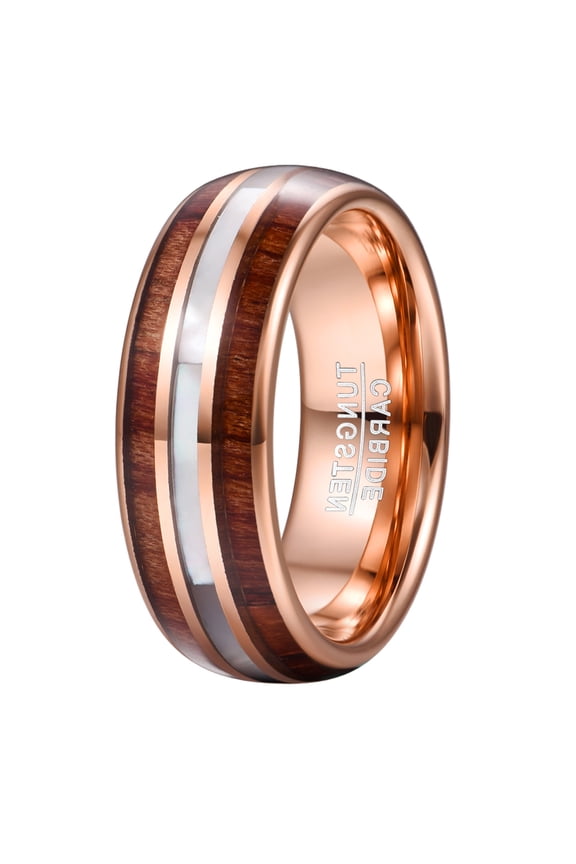 8mm Hawaiian Koa Wood Tungsten Rings Mother of Pearl Shell Wedding Band Size 7-12