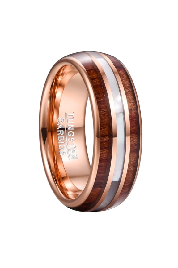 8mm Hawaiian Koa Wood Tungsten Rings Mother of Pearl Shell Wedding Band Size 7-12