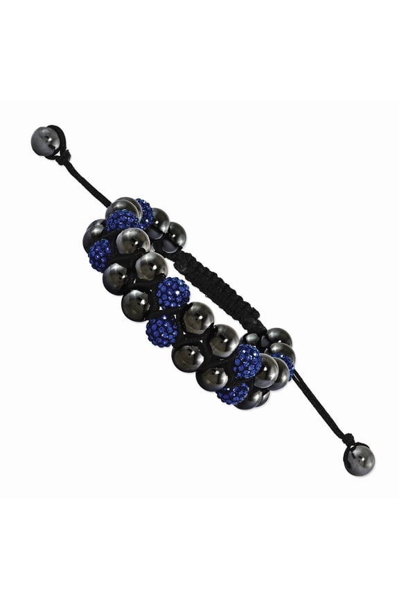 8mm Hematite Blue Crystal Beads Double-layer Black Cord Bracelet