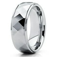 thumbnail image 1 of 8mm High Polish Silver Tungsten Carbide Wedding Ring Multi Faceted Design Shiny Unisex Band 10, 1 of 3