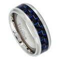 thumbnail image 1 of 8mm High Polish Titanium Beveled Edge with Blue Carbon Fiber Inlay Wedding Band Ring For Men Or Ladies, 1 of 4