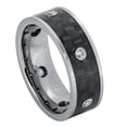 thumbnail image 1 of 8mm High Polished Pipe Cut Ring with 6 White CZs, bezel-set on Black Carbon Fiber Center Wedding Band Ring For Men Or Ladies, 1 of 7