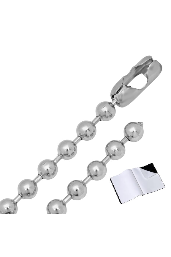 8mm High-Polished Stainless Steel Military Ball Chain Necklace, 23.5 inches + Gift Box