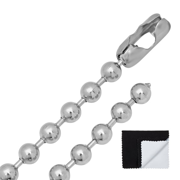 8mm High-Polished Stainless Steel Military Ball Chain Necklace, 30 inches + Gift Box