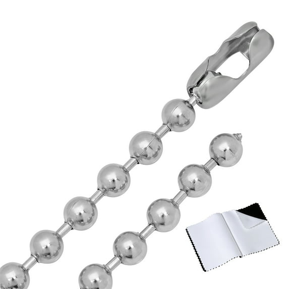 8mm High-Polished Stainless Steel Military Ball Chain Necklace, 39.5 inches + Gift Box