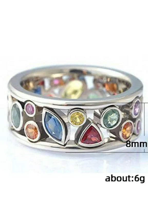 8mm Hollow Band Women's Stainless Steel Multi-color AAA Cz Ring Size 6 7 8 9 10