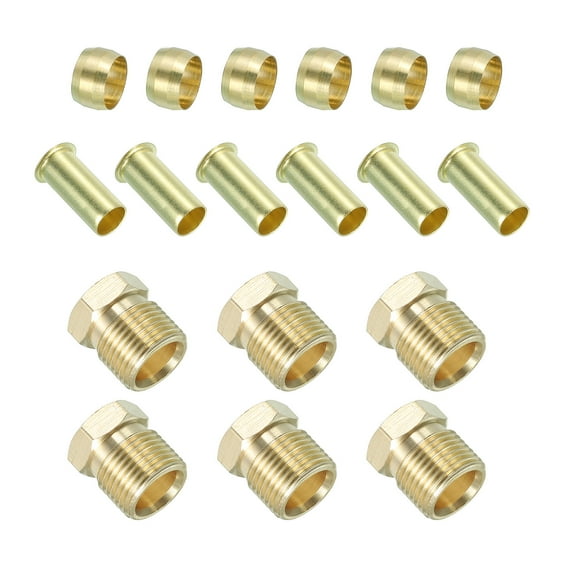 8mm ID 6mm OD Tube Compression Assortment Kit, 6 Set Brass Compression Sleeve Ferrule & Insert & Nut