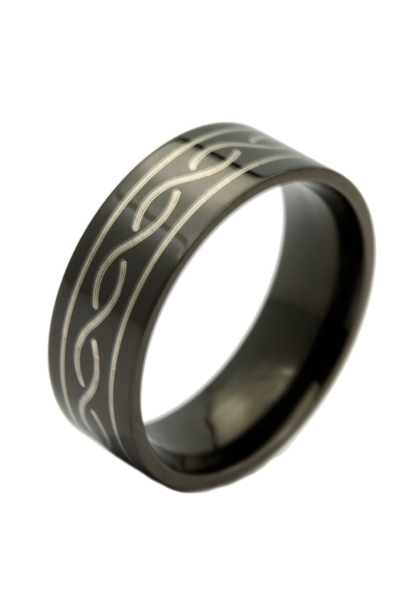8mm IP Black Stainless Steel Ring Braid Design Size 12