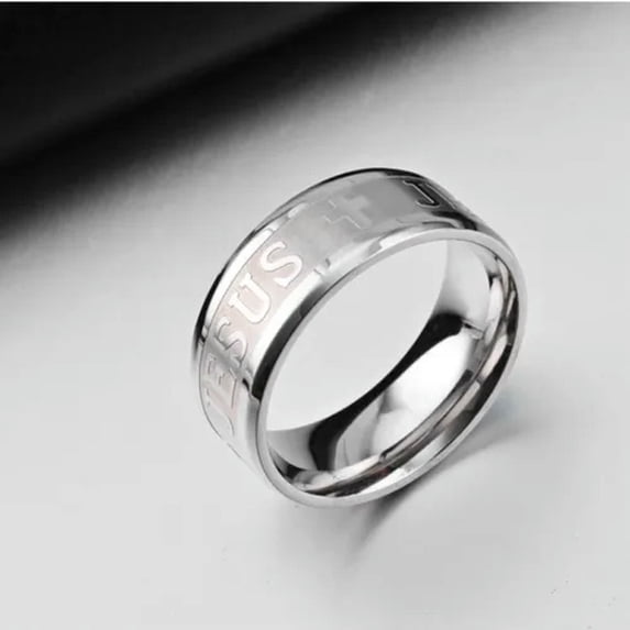 8mm Jesus Cross Prayer Ring Titanium Stainless Steel Men Women's Band Size 6-12
